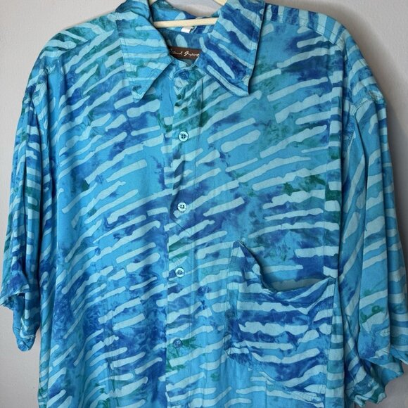 Island Importer surf batik island shirt XL Short Sleeve Button Front Rayon - Picture 4 of 6